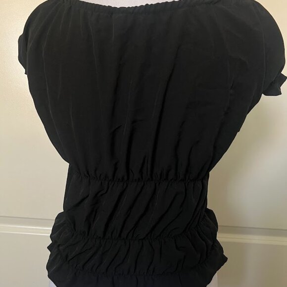 Unbranded Black Red Front Tie V-Neck Short Sleeve Crop Top Shirt Size Small - Picture 5 of 5